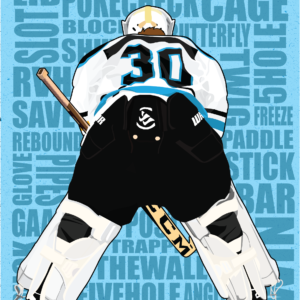 Goalie illustration with a backdrop of goalie terminology.