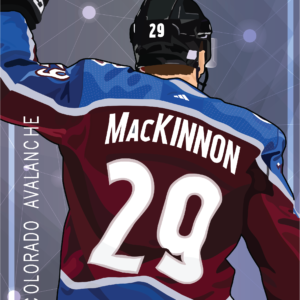 Colorful illustration of hockey player Nathan MacKinnon.